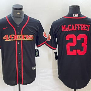 Men's San Francisco 49ers #23 Christian McCaffrey Black With Patch Cool Base Stitched Baseball Jersey