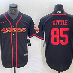 Men's San Francisco 49ers #85 George Kittle Black With Patch Cool Base Stitched Baseball Jersey