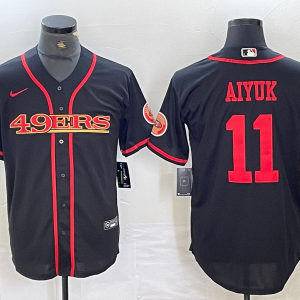Men's San Francisco 49ers #11 Brandon Aiyuk Black With Patch Cool Base Stitched Baseball Jersey
