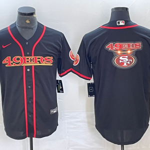 Men's San Francisco 49ers Black Team Big Logo With Patch Cool Base Baseball Stitched Jersey