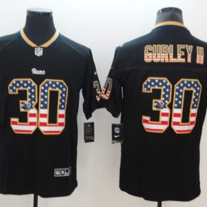 Nike 2018 Los Angeles Rams #30 Gurley II USA Flag Fashion Black Color Rush Limited Jersey