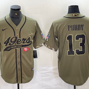 Men's San Francisco 49ers #13 Brock Purdy Olive Salute To Service With Patch Cool Base Jersey