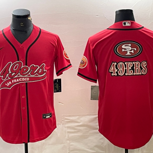Men's San Francisco 49ers Red Team Big Logo With Patch Cool Base Stitched Baseball Jersey