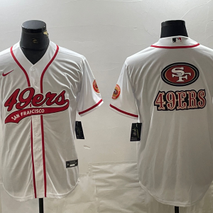Men's San Francisco 49ers White Team Big Logo With Patch Cool Base Stitched Baseball Jersey