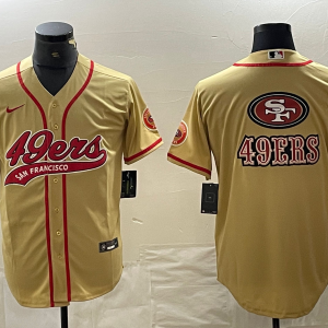 Men's San Francisco 49ers Gold Team Big Logo With Patch Cool Base Stitched Baseball Jersey