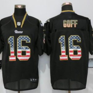 New Nike Los Angeles Rams #16 Goff USA Flag Fashion Black Elite Jerseys