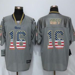 New Nike Los Angeles Rams 16 Goff USA Flag Fashion Gray Elite Jerseys