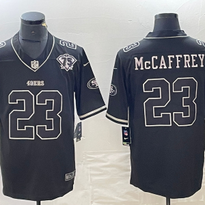 Men's San Francisco 49ers #23 Christian McCaffrey Black With 75th Anniversary Patch Jersey