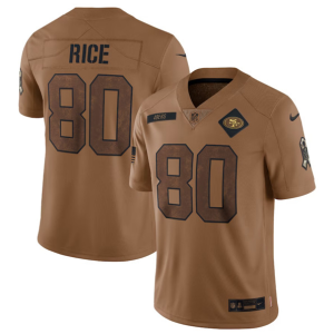 Men's San Francisco 49ers #80 Jerry Rice 2023 Brown Salute To Service Limited Jersey