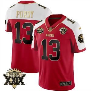 Men's San Francisco 49ers #13 Brock Purdy Red Gold Super Bowl XXIX Patch Limited Jersey