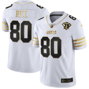 Men's San Francisco 49ers #80 Jerry Rice White With 75th Anniversary Patch Jersey