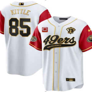 Men's San Francisco 49ers #85 George Kittle White With 75th Anniversary Patch Jersey