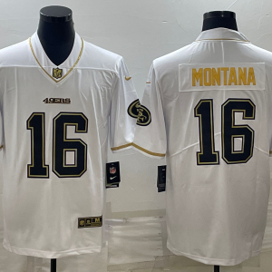 Men's San Francisco 49ers #16 Joe Montana White Gold Limited Jersey