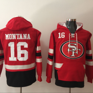 Men's San Francisco 49ers #16 Joe Montana Red All Stitched NFL Hoodie