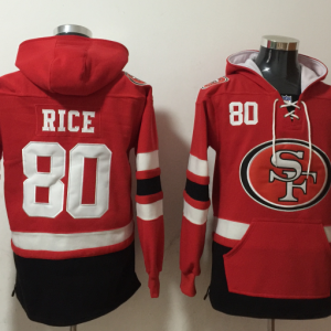 Men's San Francisco 49ers #80 Jerry Rice Red Ageless Must-Have Lace-Up Pullover Hoodie