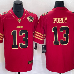 Men's San Francisco 49ers #13 Brock Purdy Red With 75th Anniversary Patch Jersey