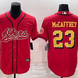 Men's San Francisco 49ers #23 Christian McCaffrey Red/Gold Baseball Nike Jersey