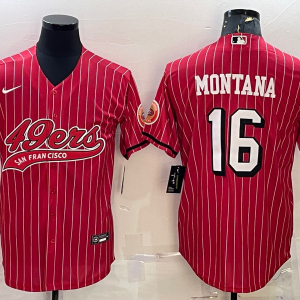 Men's San Francisco 49ers #16 Joe Montana Red Baseball Nike Jersey