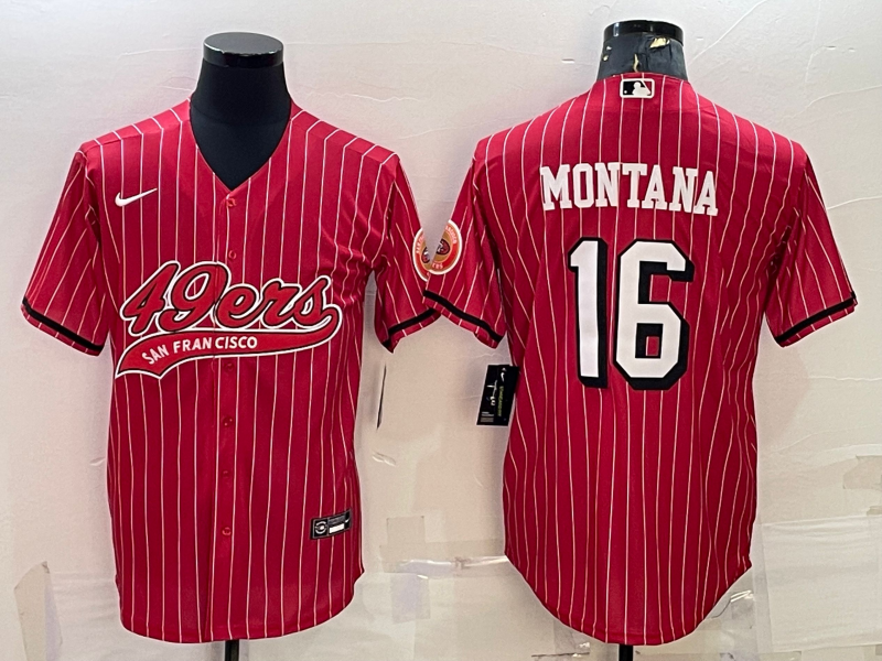 Men's San Francisco 49ers #16 Joe Montana Red Baseball Nike Jersey
