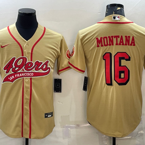 Men's San Francisco 49ers #16 Joe Montana Gold Baseball Nike Jersey
