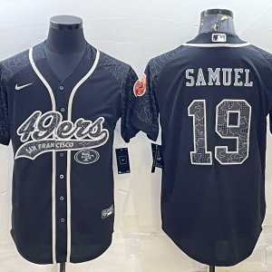 Men's San Francisco 49ers #19 Deebo Samuel Black Reflective With Patch Baseball Jersey