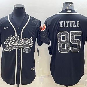 Men's San Francisco 49ers #85 George Kittle Black Reflective With Patch Baseball Jersey