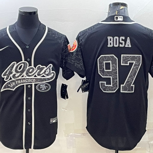 Men's San Francisco 49ers #97 Nick Bosa Black Reflective With Patch Baseball Jersey