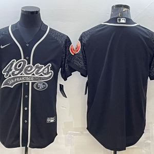 Men's San Francisco 49ers Blank Black Reflective With Patch Baseball Jersey