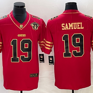 Men's San Francisco 49ers #19 Deebo Samuel Red With 75th Anniversary Patch Jersey