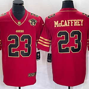Men's San Francisco 49ers #23 Christian McCaffrey Red With 75th Anniversary Patch Jersey