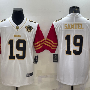 Men's San Francisco 49ers #19 Deebo Samuel White Gold With 75th Anniversary Patch Vapor Limited Jersey