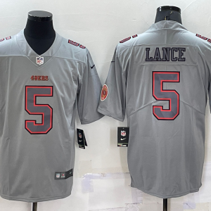 Men's San Francisco 49ers #5 Trey Lance Gray With Patch Atmosphere Fashion Limited Jersey