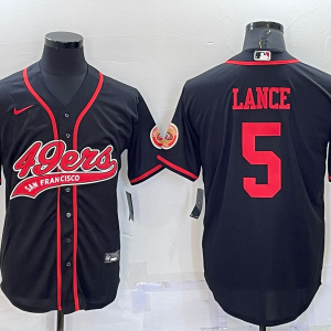 Men's San Francisco 49ers #5 Trey Lance Black Baseball Jersey
