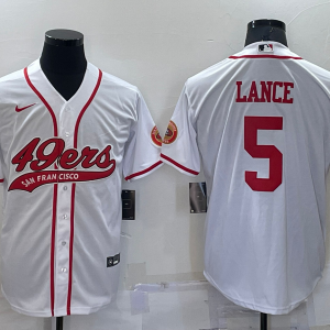 Men's San Francisco 49ers #5 Trey Lance White Baseball Jersey