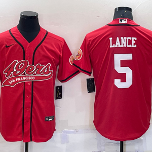 Men's San Francisco 49ers #5 Trey Lance Red Baseball Jersey