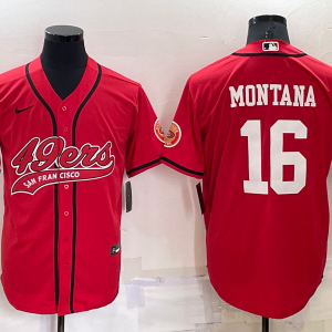 MLB San Francisco 49ers #16 Montana Red Baseball Nike Jersey