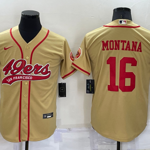 MLB San Francisco 49ers #16 Montana Gold Baseball Nike Jersey