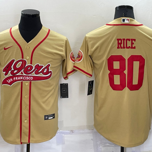 Men's San Francisco 49ers #80 Rice Gold Baseball Nike Jersey