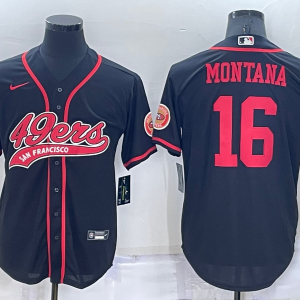 Men's San Francisco 49ers #16 Montana Black Baseball Nike Jersey