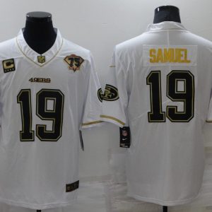 Men's San Francisco 49ers #19 Deebo Samuel White Gold 75th Anniversary With C Patch Jersey