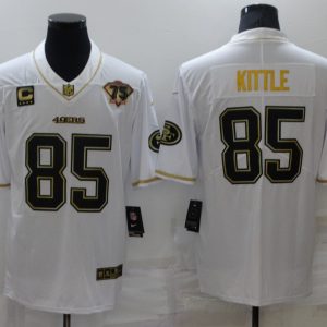 Men's San Francisco 49ers George Kittle White Gold 75th Anniversary With C Patch Jersey