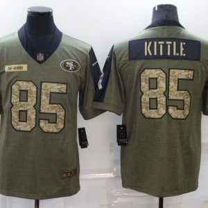 Men's San Francisco 49ers #85 George Kittle 2021 Olive Camo Salute To Service Limited Jersey