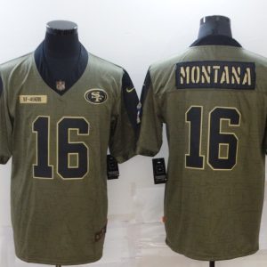 Men's San Francisco 49ers #16 Montana 2021 Olive Salute To Service Limited Jersey