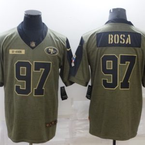 Men's San Francisco 49ers #97 Nick Bosa 2021 Olive Salute To Service Limited Limited Jersey