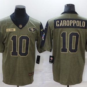 Men's San Francisco 49ers #10 Jimmy Garoppolo 2021 Olive Salute To Service Limited Jersey