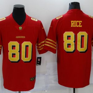Men's San Francisco 49ers #80 Rice Red/Gold Vapor Untouchable Limited Jersey