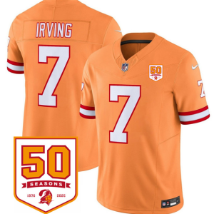 Men's Tampa Bay Buccaneers #7 Bucky Irving Orange 2025 F.U.S.E. 50th Anniversary Patch Jersey