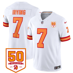 Men's Tampa Bay Buccaneers #7 Bucky Irving White 2025 F.U.S.E. 50th Anniversary Patch Vapor Jersey
