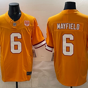 Men's Tampa Bay Buccaneers #6 Baker Mayfield Orange 50th Season & 4-Star C Jersey
