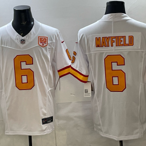 Men's Tampa Bay Buccaneers #6 Baker Mayfield White 50th Season & 4-Star C Jersey